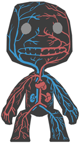 Ditto, concept art for a vascular anatomy outfit. This particular concept was later reused as a texture in the LittleBigPlanet 2 tutorial background.