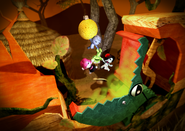 Promotional artwork of a group of players dangling above a croc's mouth.
