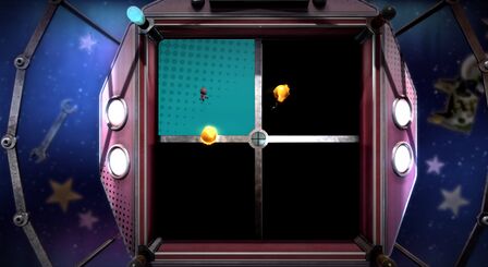 Sackboy swimming in an activated panel. Official screenshot from the LittleBigPlanet Twitter account.[1]