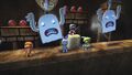 Skate to Victory: A screenshot of the four players within the main castle with ghosts. Official screenshot from the LittleBigPlanet Website.